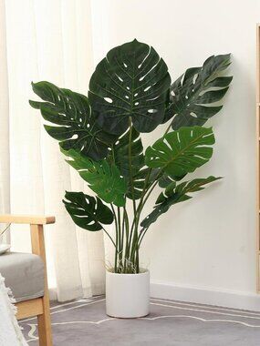Artificial Monstera Plant 4FT Fake Swiss Cheese Potted Faux Tropical Floor Plant